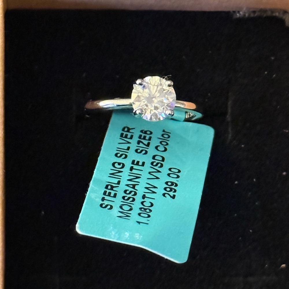 NWT Sterling Silver Moissanite Solitaire Hidden Halo Ring 1.08CTW